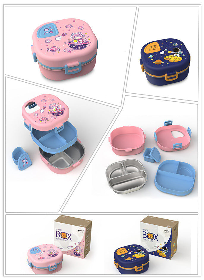 Lunch Box Bento Stainless Steel Space | +Spoon | 19×19×9cm
