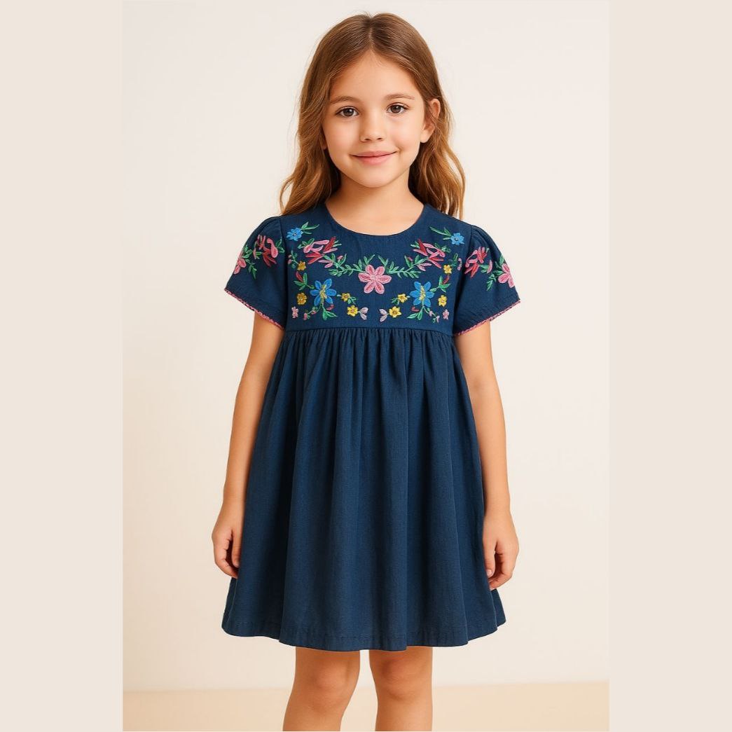 Dress With Flowers Design For Girls Size 1-8y