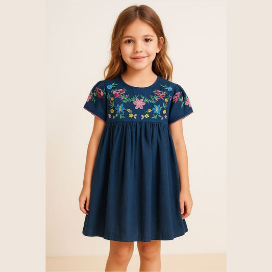 Dress With Flowers Design For Girls Size 1-8y