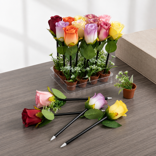 Rose Flower Pen with Decorative Pot Stand