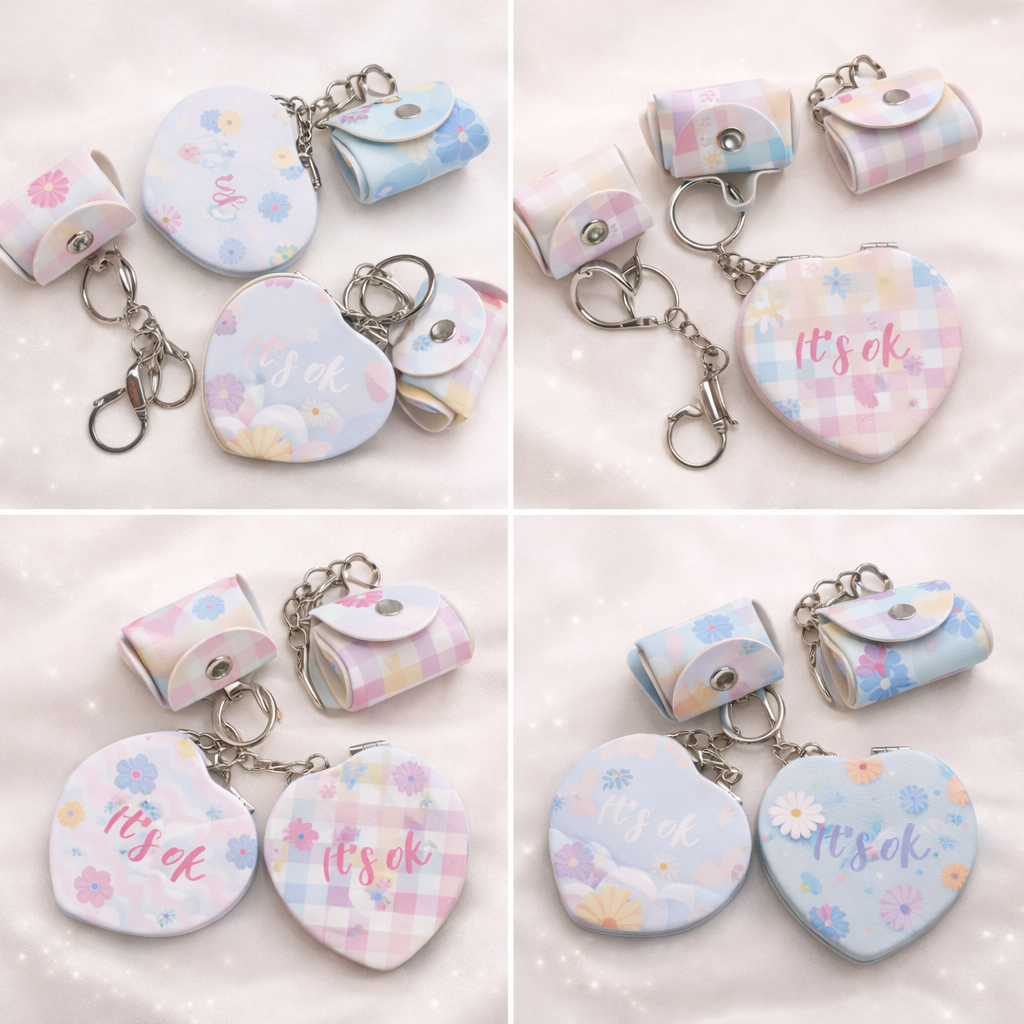 Mirrors Pocket keychain with small bag | Flowers |