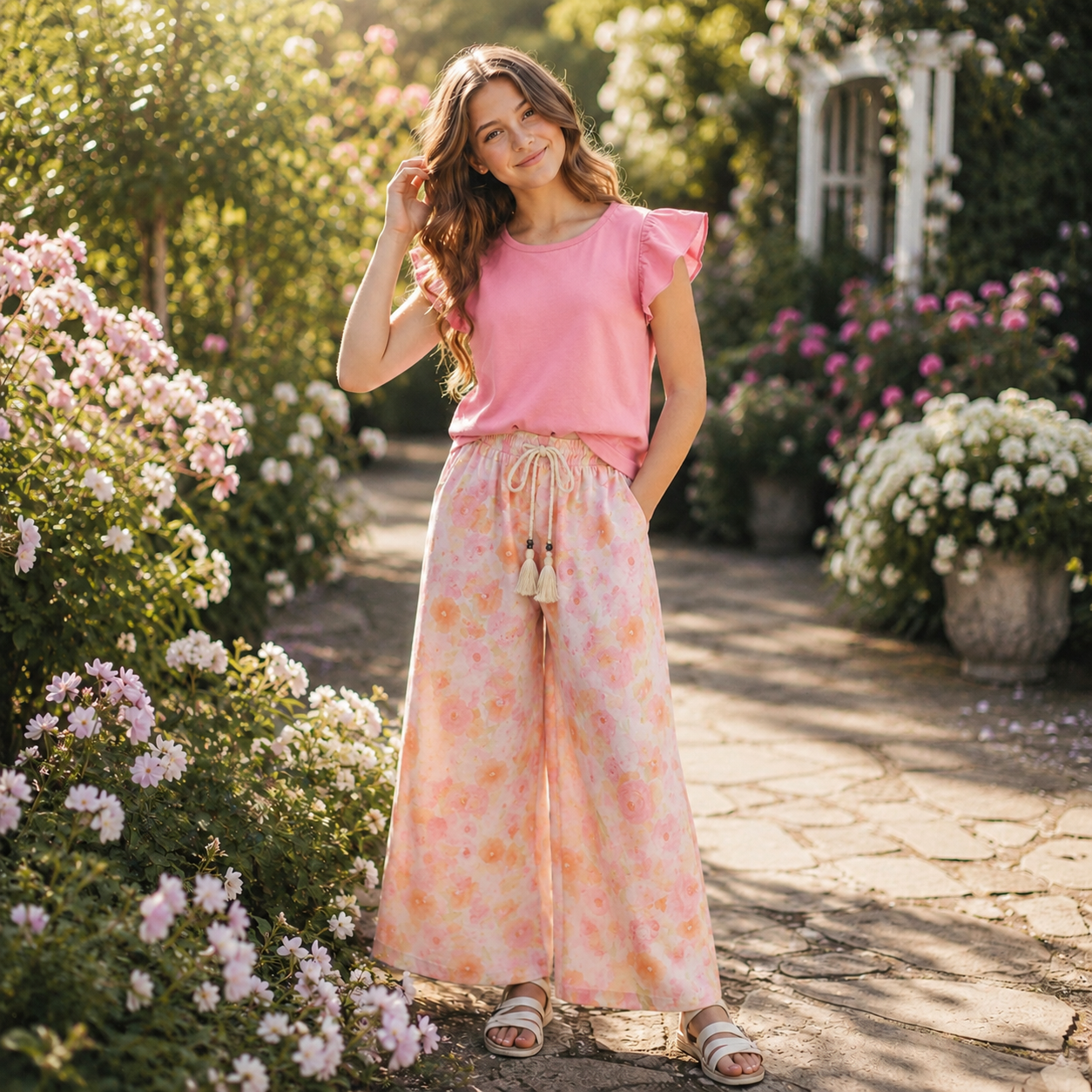 Wide Pants Flowers Outfit | Size 4-14y