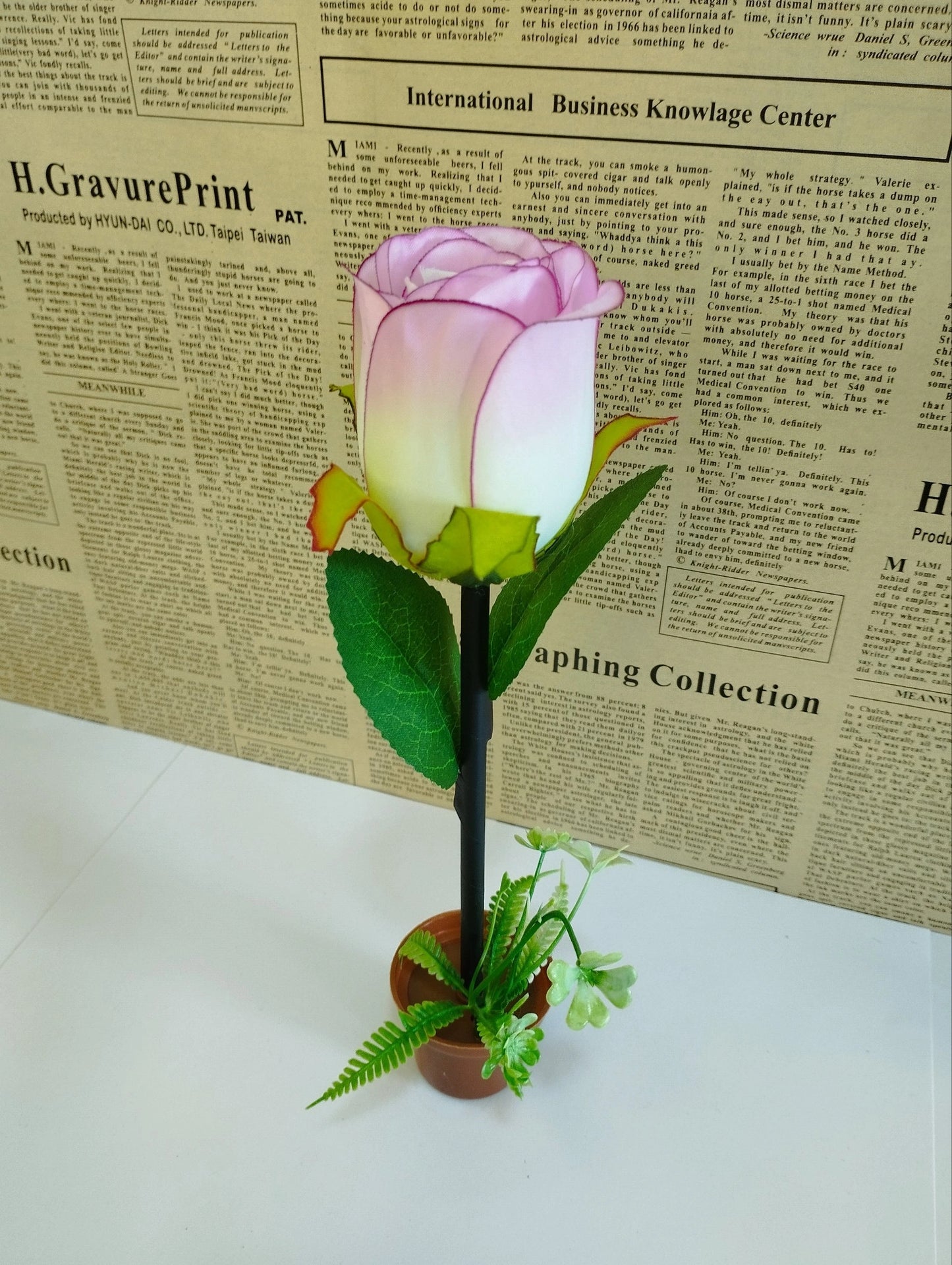 Rose Flower Pen with Decorative Pot Stand