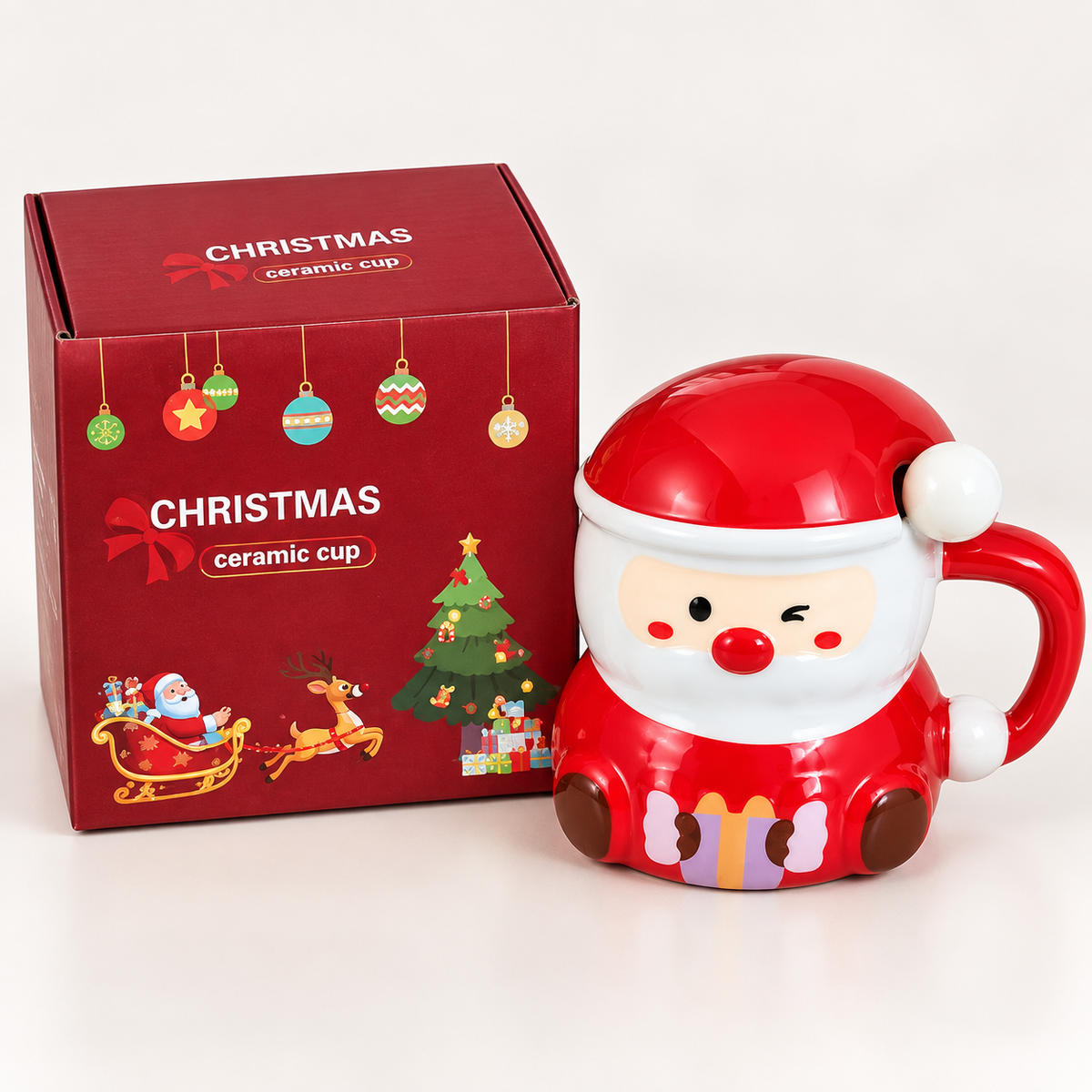 Santa Claus ceramic Christmas mug with gift box