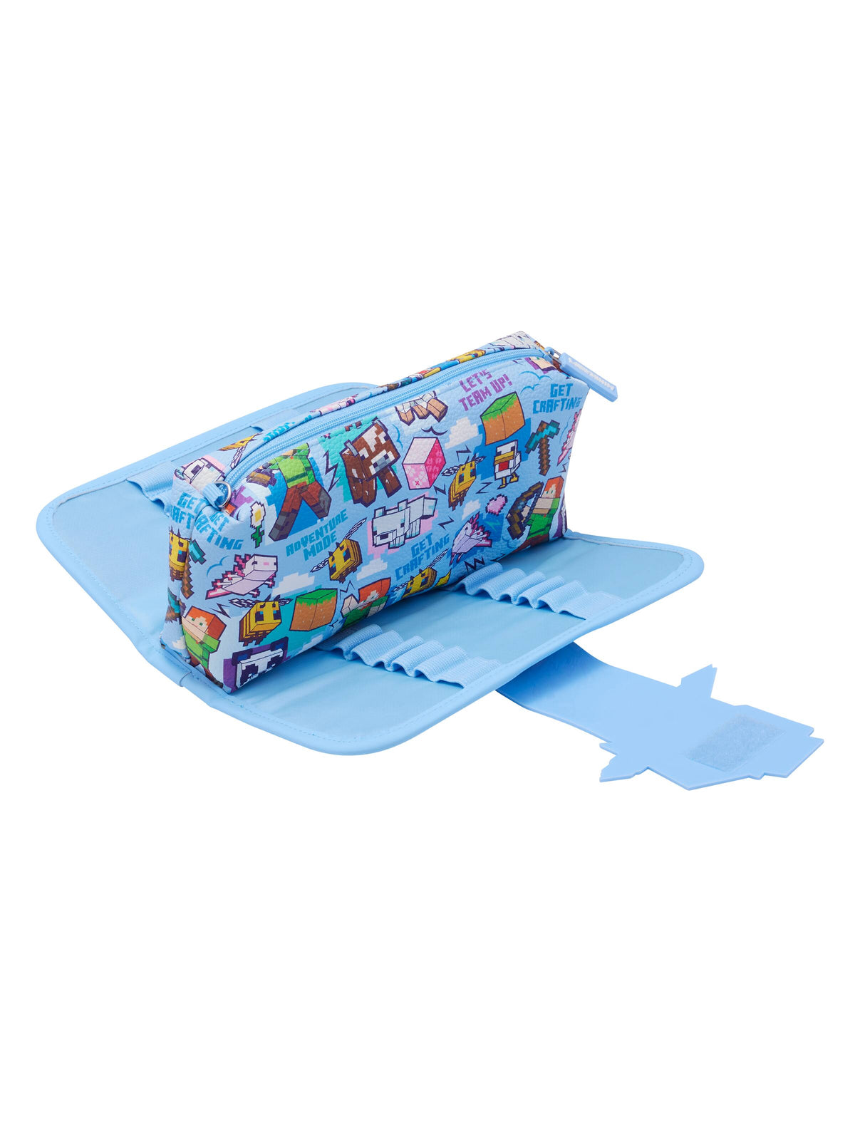 Smiggle Minecraft Utility Pencil Case Light Blue open view