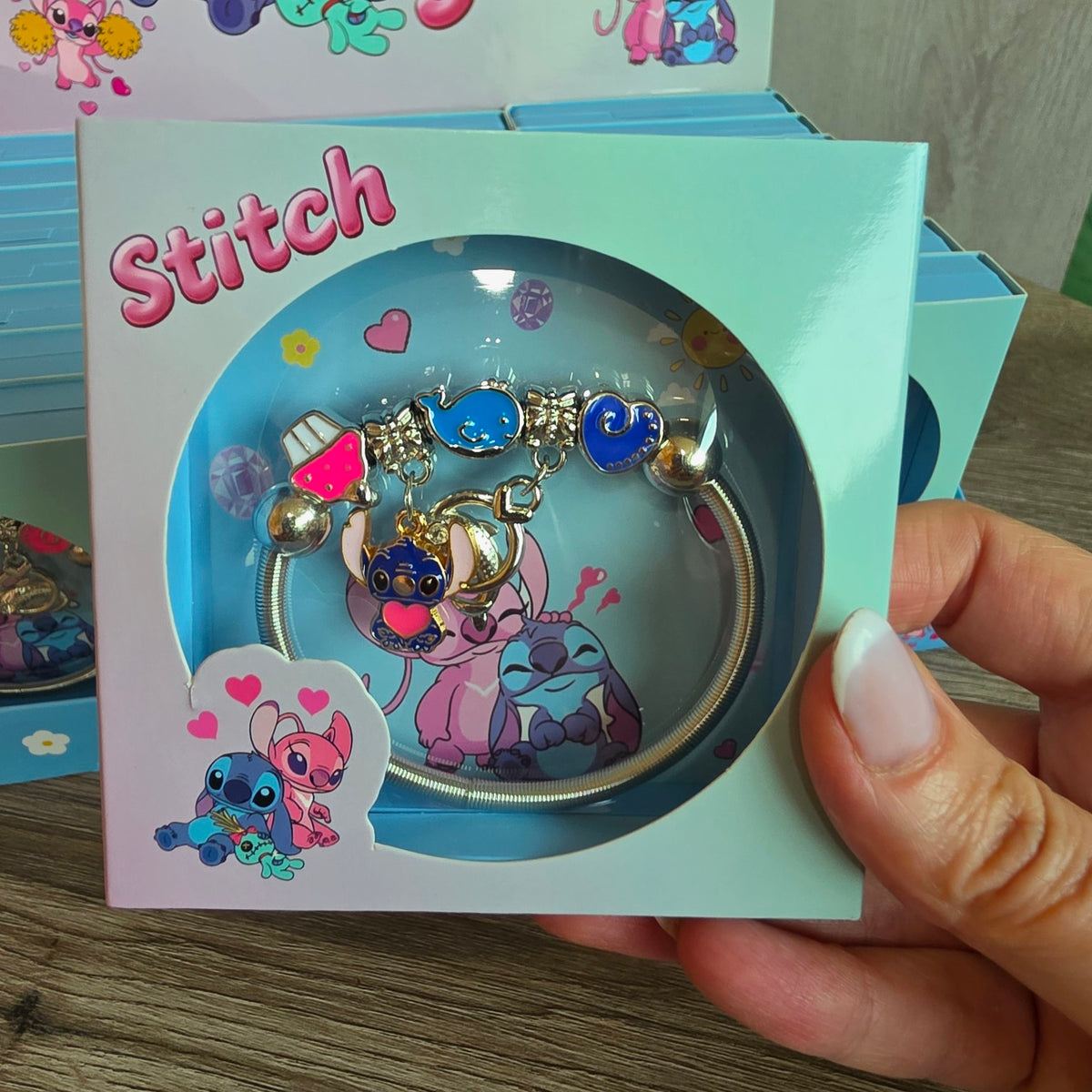 Stitch bracelet with blue heart decoration and Stitch charm