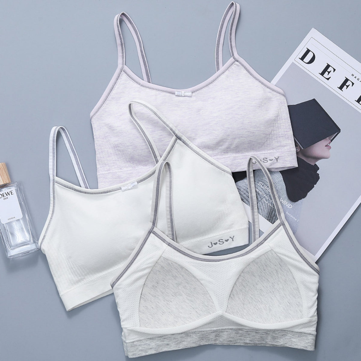 Soft comfortable teen camisole bra tops showing inner cup support and different finishes