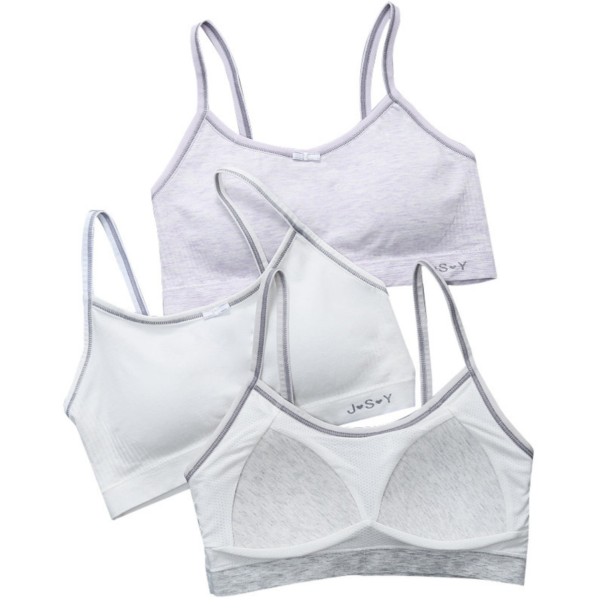 Teen girls padded soft bralette white and grey options on white background