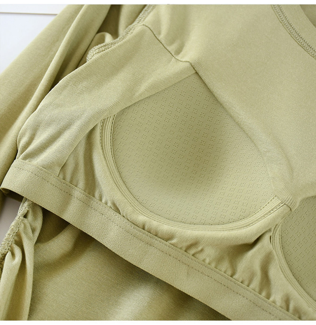 Close-up of breathable built-in bra cup lining