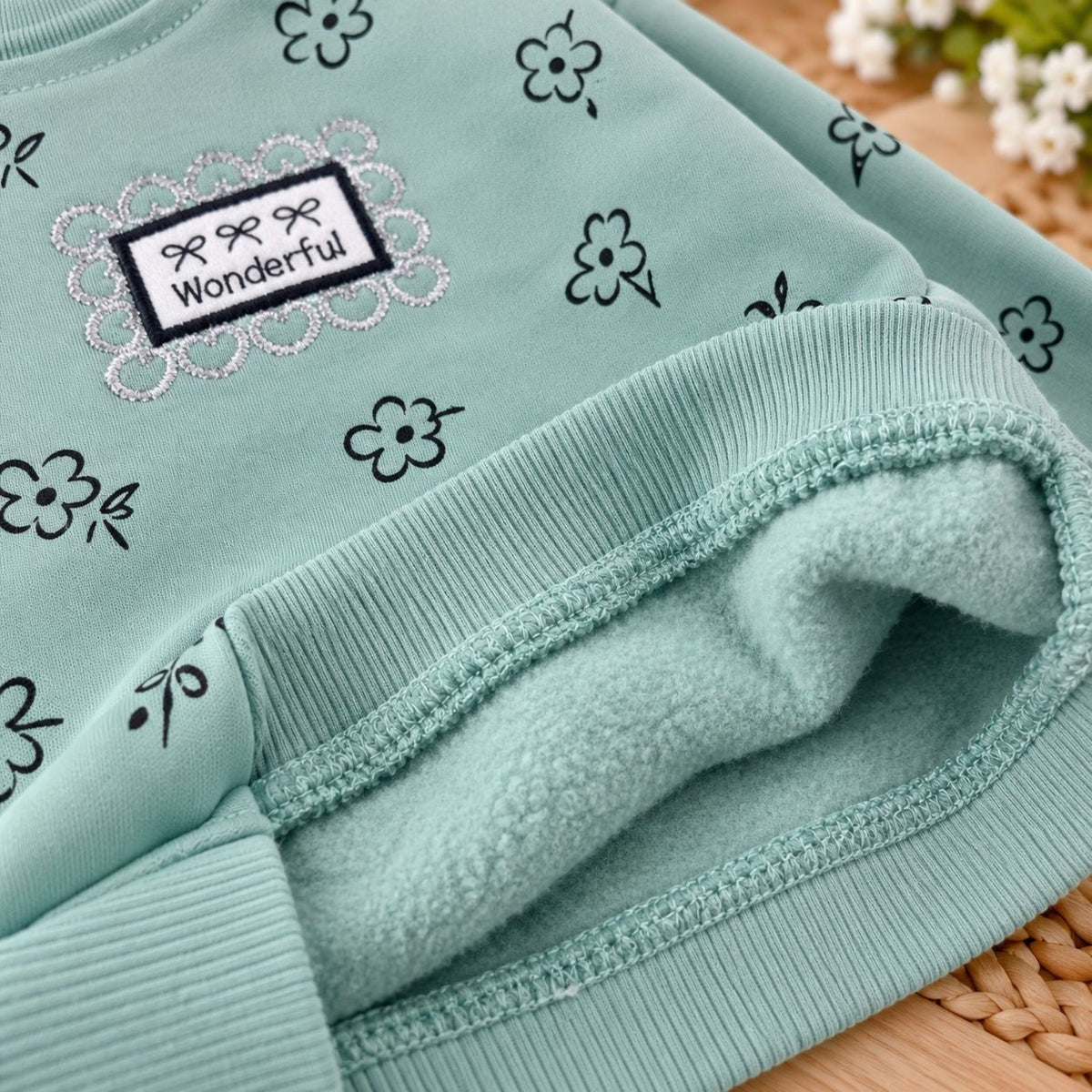 Detail of warm soft fleece fabric lining